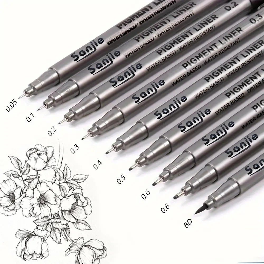 9 Pcs Black Fineliner Pens Set - Waterproof Micro Line Precision Drawing Pens for Artist Sketching, Manga Anime, Bullet Journaling