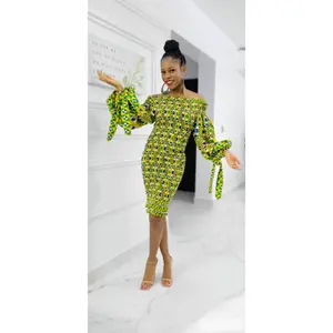 Layo African Print Ankara Kitenge Smocked Stretch Dress - DPLD450 short party