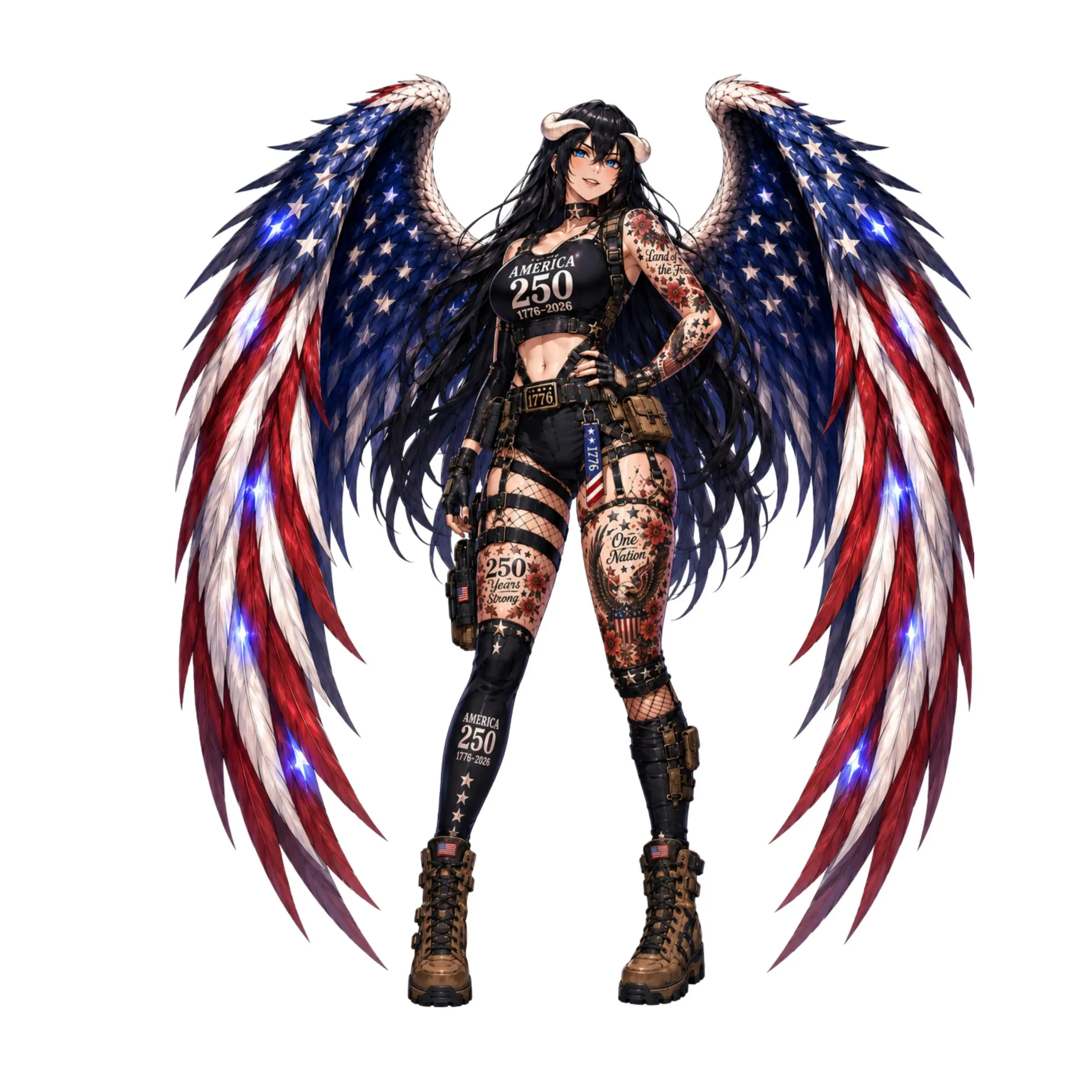 Tactical Winged Albedo Sticker, America 250 Years Of Freedom Patriotic Design, USA Freedom Vinyl Decal