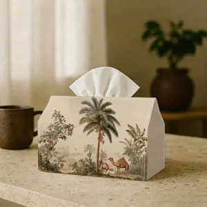 Coconut Tree & Camel Leather Tissue Box Cover, Custom Pattern & Size Waterproof PU Leather, Home Storage & Decor Tissue Box for Bathroom Bedroom Office