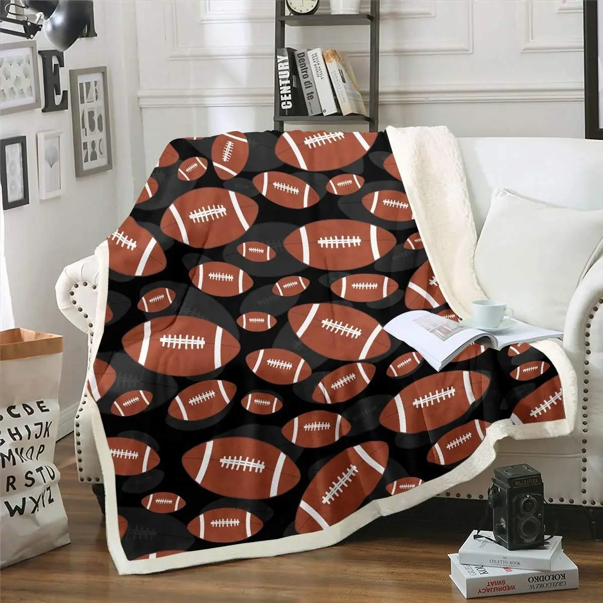 Feelyou Sports Theme Comfi Sherpa Fluffy Fabric Blanket - Body-Warming Bed Warmer Throw for Sofa, Bed, Sherpa Blankets, Fluffy Fabric Blankets