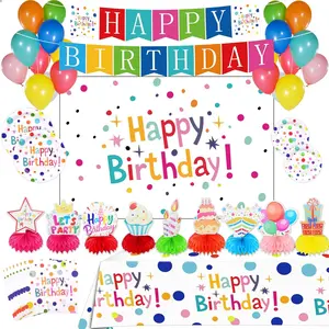 Kids Birthday Party Set Honeycomb Balls, Banner, Balloons, Plates & More for Boys and Girls