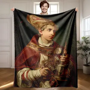 1 piece Portrait of the Pope in traditional religious attire. themed flannel blanket - Microfiber comfortable flannel sofa blanket, suitable for beds and sofas, all-season use, modern design, digitally printed pattern, 100% polyester material
