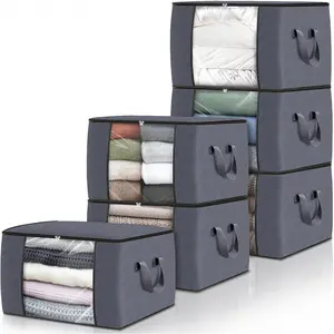 Storage bags, clothing and quilt storage boxes, foldable wardrobe organizer bags, equipped with reinforced handles, suitable for home and dormitory storage and organization, fabric bags can be used to organize bed sheets, clothing, and bedding