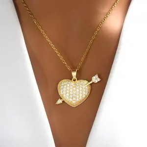 ZEGL 14K Gold Cupid’s Arrow Heart Necklace for Her, Sparkling 18K Gold Plated Romantic Jewelry, Perfect Anniversary & Birthday Gift, Meaningful Love Symbol Pendant