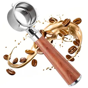 54mm Bottomless Portafilter with Solid Wood Handle, 3 Ears, Stainless Steel Filter Basket, Fits Breville Models, Coffee Brewing Accessory