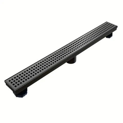 24" SUS304 Stainless Steel Black Linear Floor Drain, Rectangular Bathroom Fixture with Detachable Square-Hole Lift-Off Cover Plate, 24 Inch Wide Drainage, Easy Installation, Efficient Drainage, Easy Cleaning for Shower Room