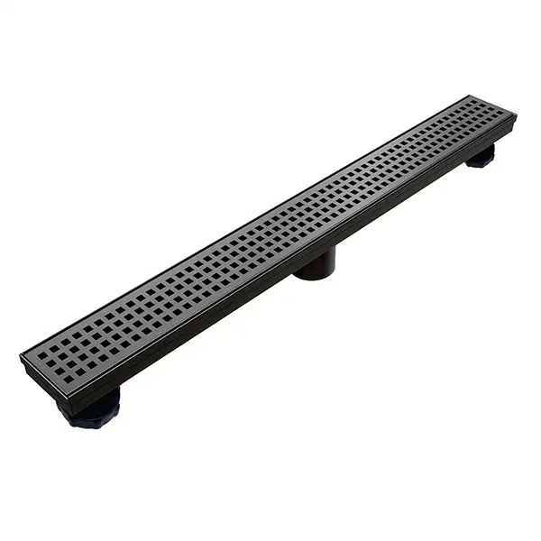 24 in SUS304 Stainless Steel Black Linear Floor Drain - Rectangle Bathroom Fixture with Square Hole Detachable Cover Plate, Easy Installation, Efficient Water Drainage, Convenient Cleaning (Water Drainage Bathroom Fixture Accessories for Shower Room)