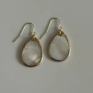 Freshwater Shell Teardrop Earrings - Elegant Gold-Tone Frame with Natural Shell Design for Everyday Wear