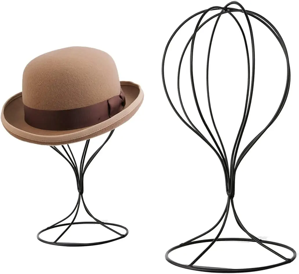 Metal Wig Stand Holder, 12.6inch  Sturdy Wig  Display, Durable Hat Storage Stand, Freestanding Wig Stand for Decoration Display-Black