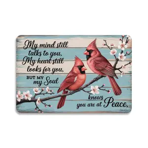 Memorial Cardinal Birds Tin Sign， Vintage Cardinal Birds & Cherry Blossoms Metal Sign Print Aesthetic Room Decoration for Home Bedroom Kitchen Dorm Bathroom Wall Decor 8 X 12， Easy to Hang