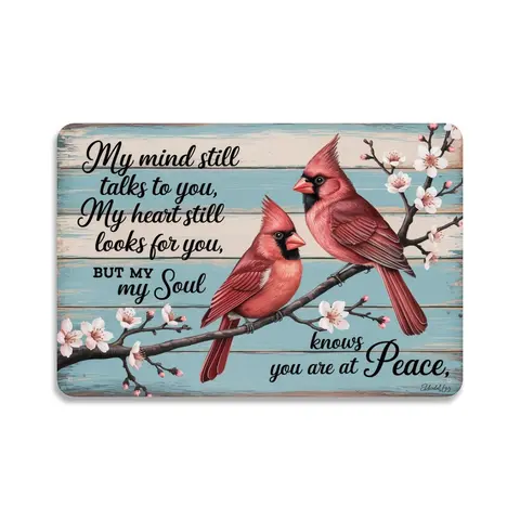 Memorial Cardinal Birds Tin Sign， Vintage Cardinal Birds & Cherry Blossoms Metal Sign Print Aesthetic Room Decoration for Home Bedroom Kitchen Dorm Bathroom Wall Decor 8 X 12， Easy to Hang