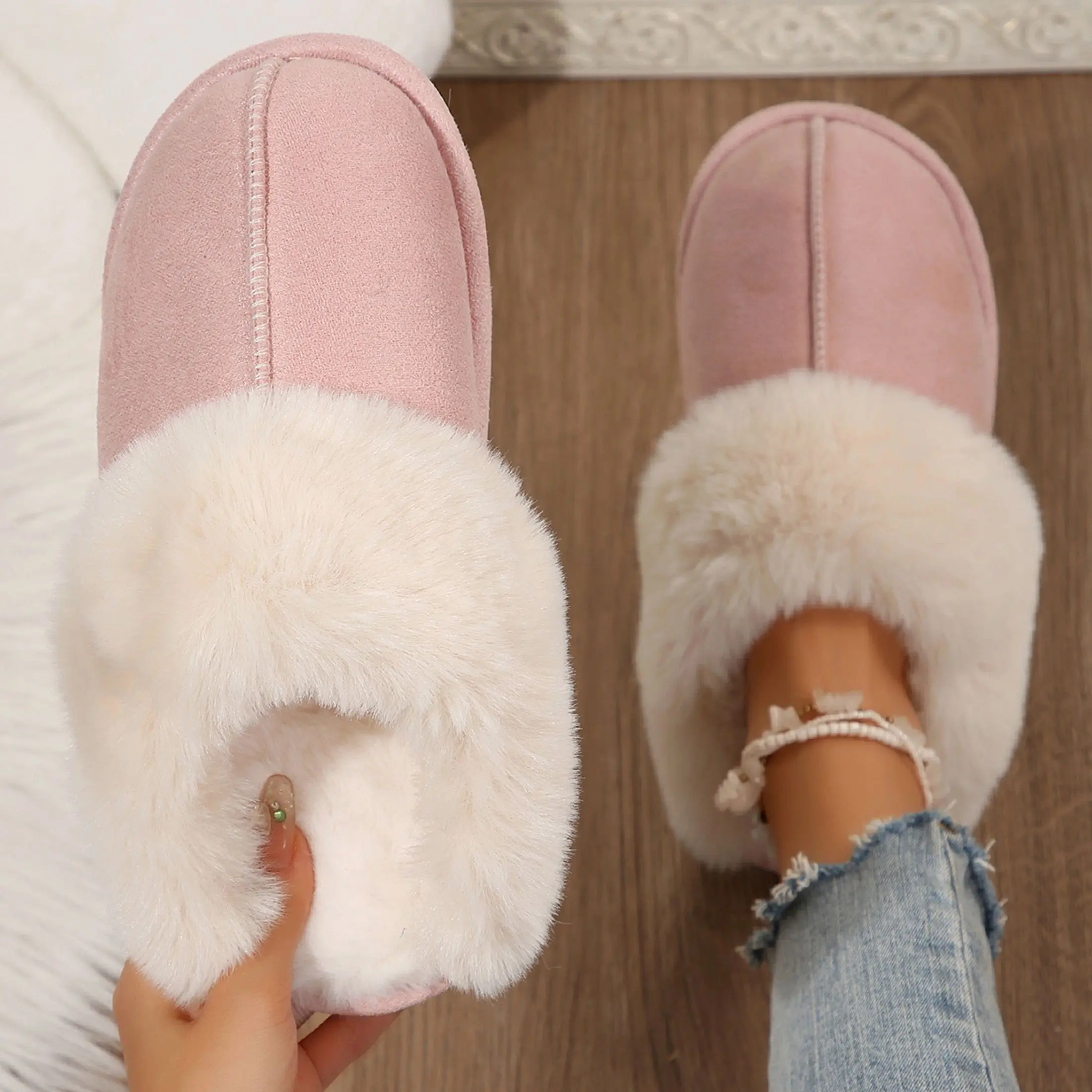 Womens slippers memory foam plush home slippers bedroom non-slip warm fluffy plush slippers for women shoes Soft Girl