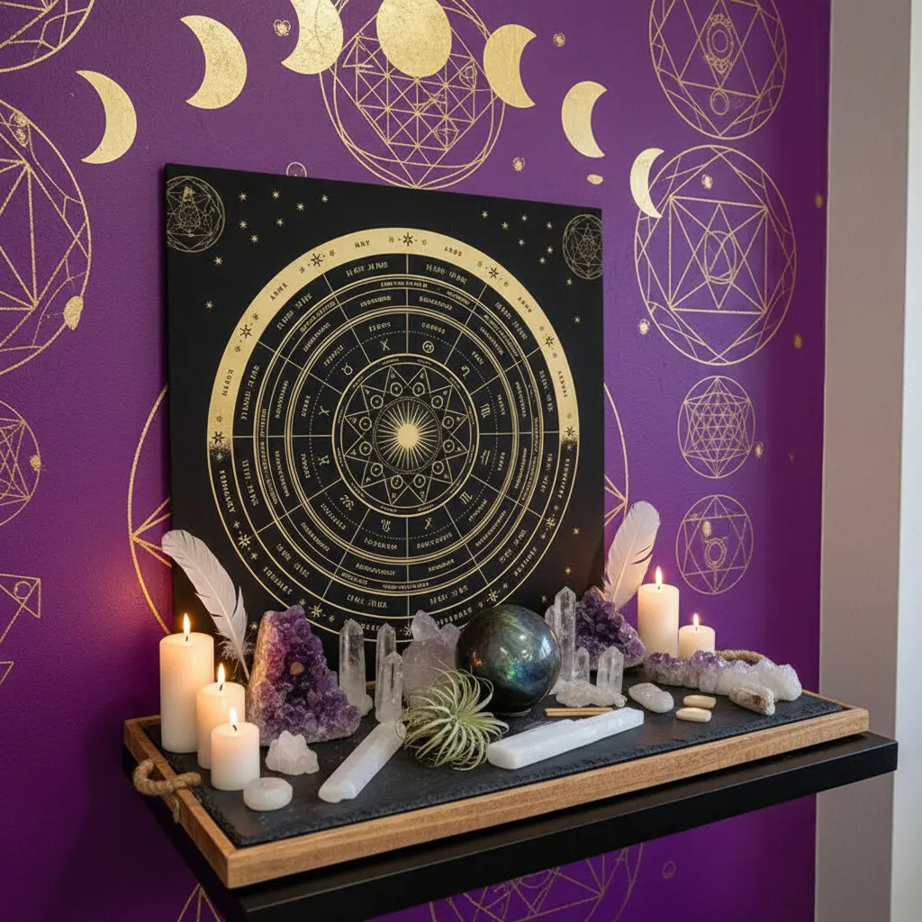 Sacred Tarot Tablecloth - Mandala & Moon Phase Divination Cloth