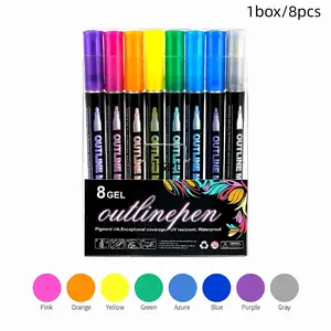 8/12/24/36/48/60pcs Colorful Double Line Outline Art Pens, DIY Graffiti Markers for Scrapbooking Diaries Posters Cards, Non-Disposable