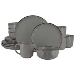 Elama ELM-LEO-DG Elama Leo 16 Piece Sto are Dinnerware Set In Dark Gray