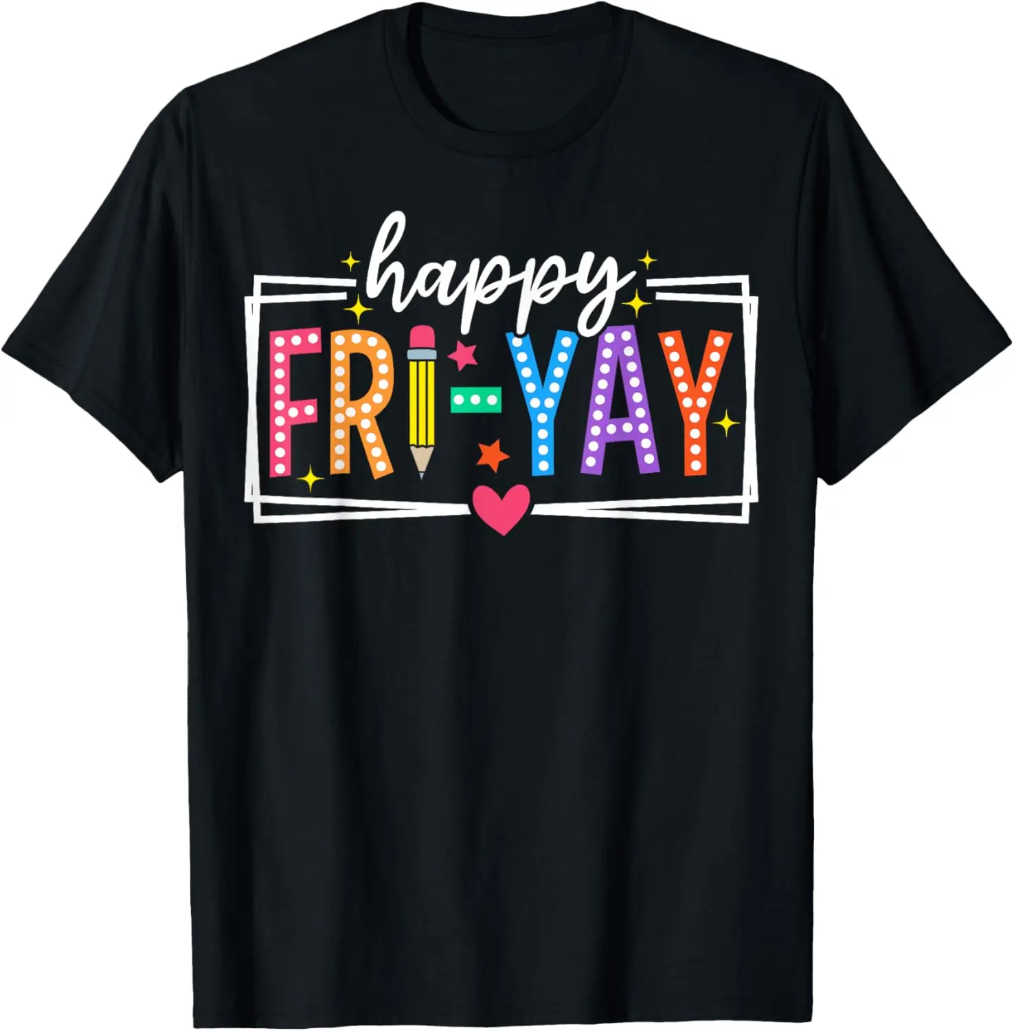 Fri-Yay! Women's Fun Friday Teacher T-Shirt – Colorful Letter Print with Floral & Elements, Soft , Round Neck, Short Sleeve, Stretch Fabric, Casual Summer Top for Teachers &, Event Attire