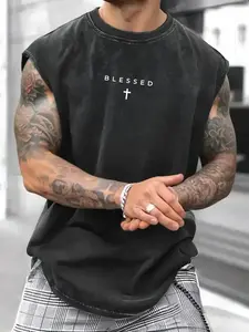 Blessed Washed Tank Top, Gym Essential, Vintage Casual Crewneck Sleeveless Menswear T-shirts Classic Cotton Fabric Streetwear