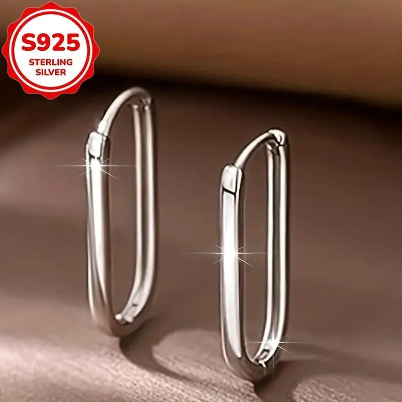 Women's 925 Silver Geometric Earrings (2 Sets), Solid Color Fashion Jewelry Accessories, Classic Simple Design with Exquisite Ear Hooks