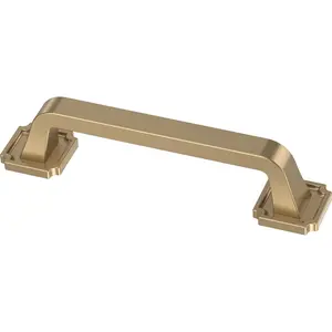 Brass 10 Pack Champagne Bronze Gold Cabinet Handles 3-3/4 inch (96mm) Kitchen Cabinet Handles and Drawer Pulls for Cupboards and Dressers | Notched Backplate
