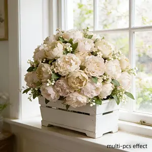 A Single Pack of Champagne-Colored Artificial Peony Bouquet | Realistic Touch with a Full-Bodied Flower Shape That Resists Fading And Requires No Maintenance, Suitable for Indoor And Outdoor Home Decoration, Wedding Arrangements, Bridal Bouquets