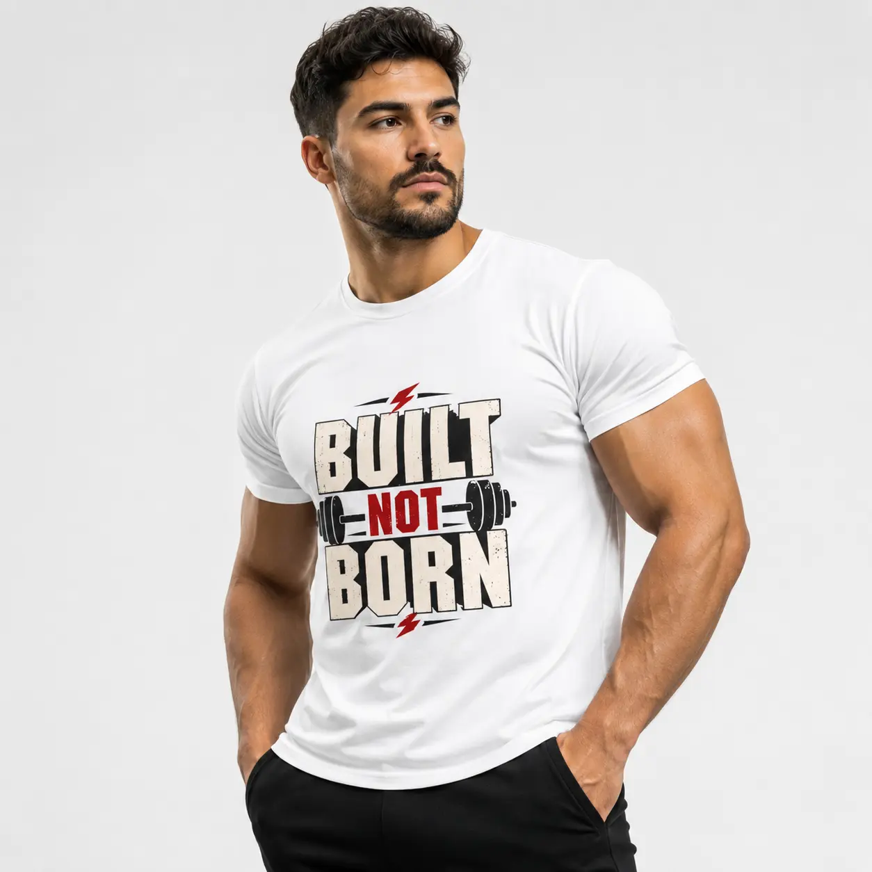 Men’s Built Not Born Graphic T-Shirt - Motivational Gym Bodybuilding Weightlifting Tee, Muscle Training Streetwear, Summer Casual Pump Cover, Workout Slogan Top, Gift for Fitness Lovers Who Love Active Styles