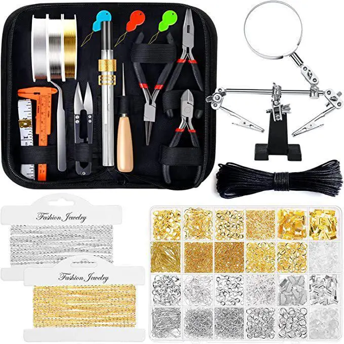 All-in-One DIY Jewelry Making Supplies Kit, Complete Handmade Craft Tools Set with Earring Hooks, Charms, Chains, Wires & Metal Findings, Ideal for Adults Jewelry Creation Repair Handcraft Projects