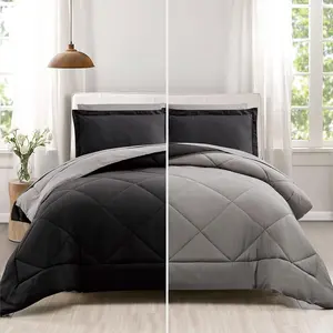 Size 7 count Comforter Set Bed in a Bag, Reversible Bed Set with Comforter, Flat Sheet, Fitted Sheet, Pillowcases & Shams, Black and Grey Bedding Sets for  Bed