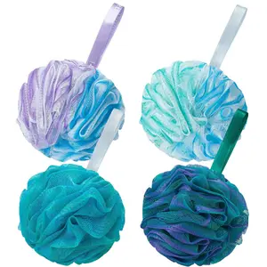 Set of 4 Loofah Sponge 75g/Piece, Exfoliating Bath Sponge Body Scrubber - Loofa  Flower Color (Large, Green-Purple)