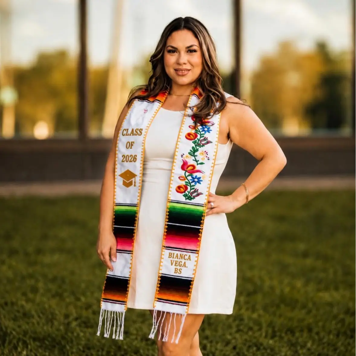 Personalized Floral Graduation Stole, Fashion Accessory for Graduation Ceremonies