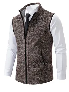 Men's Multicolor Stand Collar Knit Vest, Menswear, Anti-Pilling Chenille Fabric, Soft Warm, Smooth Zipper, Business Casual Style, Fall Winter Layering