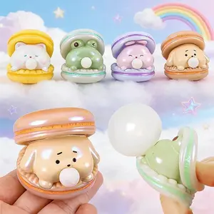 Creative Spit Bubble Burger Squishy Toy Cute Macaron Cartoon Stress Relief for Adults Office Vent Prank Desktop Decor Ornaments