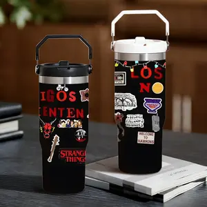 TV S-Stranger T-Things Vacuum Flasks 30oz Stainless Steel Thermal Flip Straw Quencher Tumbler with Handle | Leakproof Twist Lid | Double Wall Vacuum Insulated BPA-Free Reusable Cup for Gym, Work & Travel Drinkware Tumbler Insulated Bottle