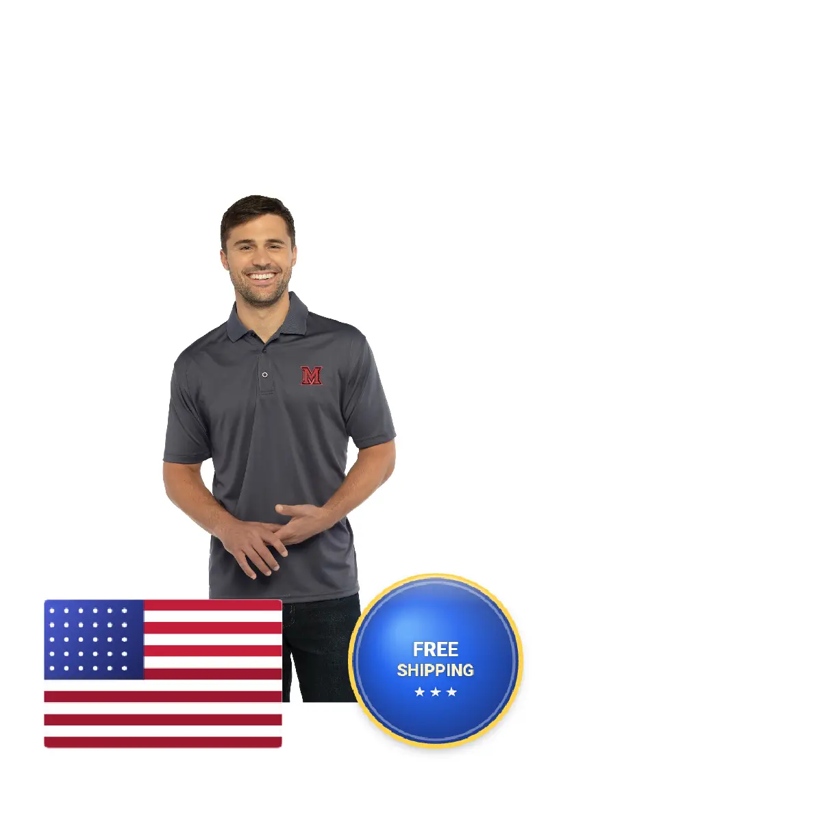 Vantage Apparel Mens Collegiate Premium Moisture Wicking Dark Gray Icon Polo