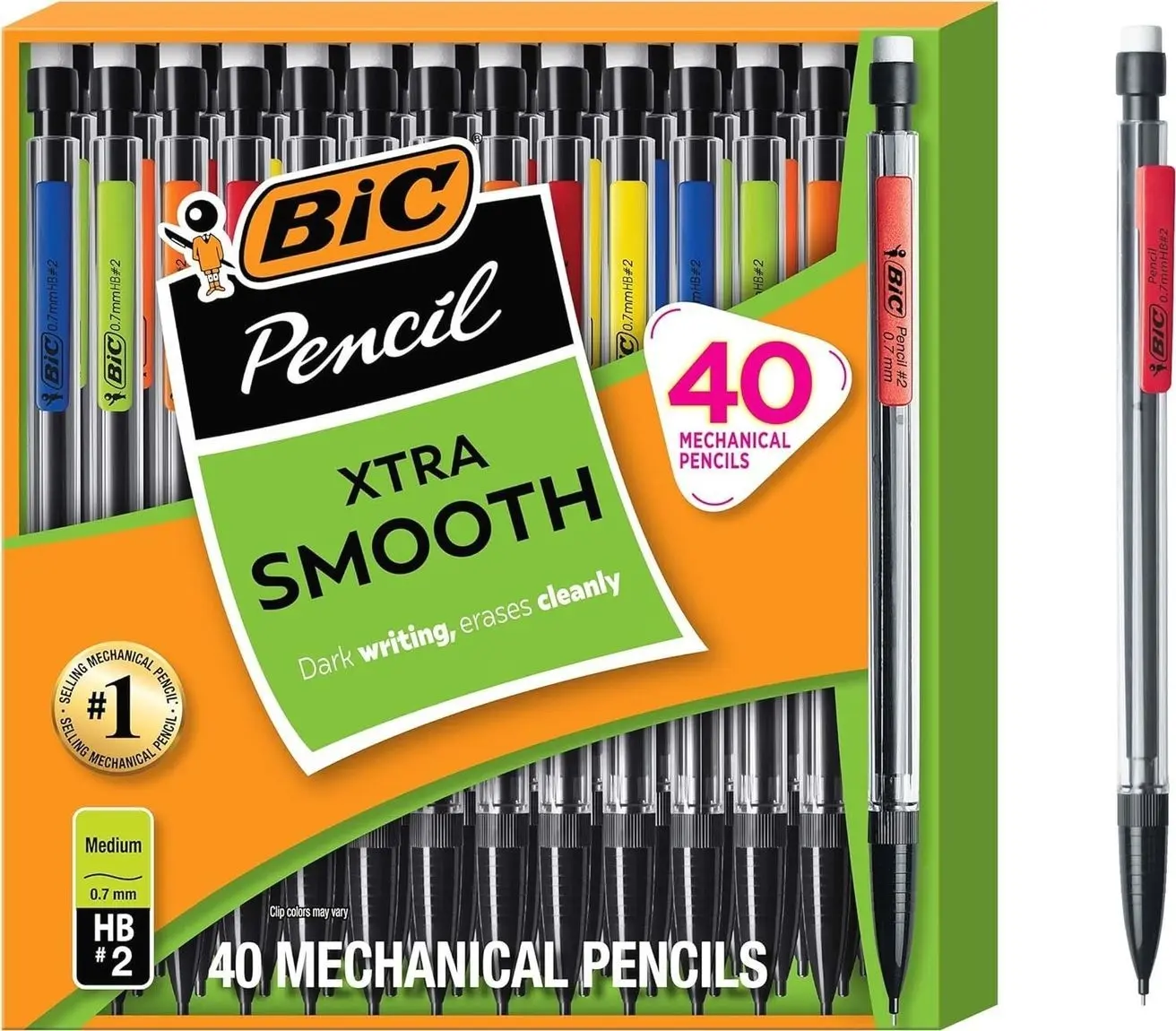 BIC Xtra Smooth Mechanical Pencil, 0.7 mm Medium Point, 40-Count Pack | Refillable and Retractable Design | Break-Resistant Lead for Durability | Ideal for Students and Teachers