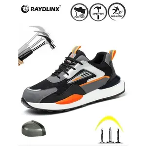 Men's Color-block Lace Up Front Mesh Breathable Safety Shoes, Lightweight Comfortable Anti-slip Work Shoes, Shoes for Men