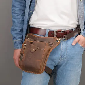 Vintage Pu Leather Waist Pack Drop Leg Bag Men Women Waterproof Motorcycle Hip Belt Thigh Bag Outdoor Bicycle Phone Cross Bag