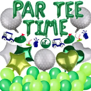 Let'S Partee Time Golf Party Decorations Golf Balloons Banner Men Boys Party Balloons Decoration Sport Themed Party Supplies Green Balloons For Birthday Baby Shower Retirement Party