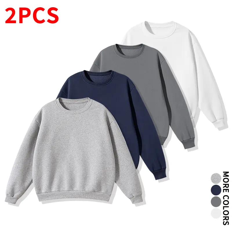 Women's 2-Piece Solid Color Crew Neck Longsleeve Sweatshirts, Soft Breathable Polyester Basic Minimalist Loose-Fit Tops, Ideal for Strolling & Commuting Layering