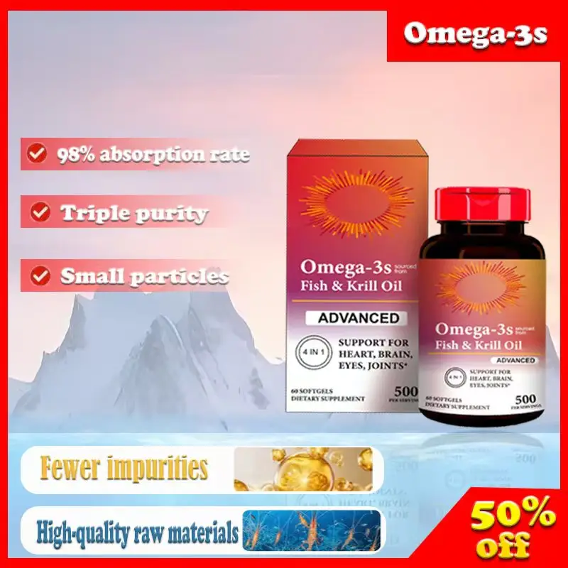 Healthy and pure Antarctic fish and shrimp oil Phospholipid Omega-3 high purity fish and shrimp oil Soft capsules each containing 500 mg, 80 capsules/