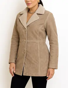 Women Genuine Suede Leather With Faux Fur Bonded Leather Jacket Style 213