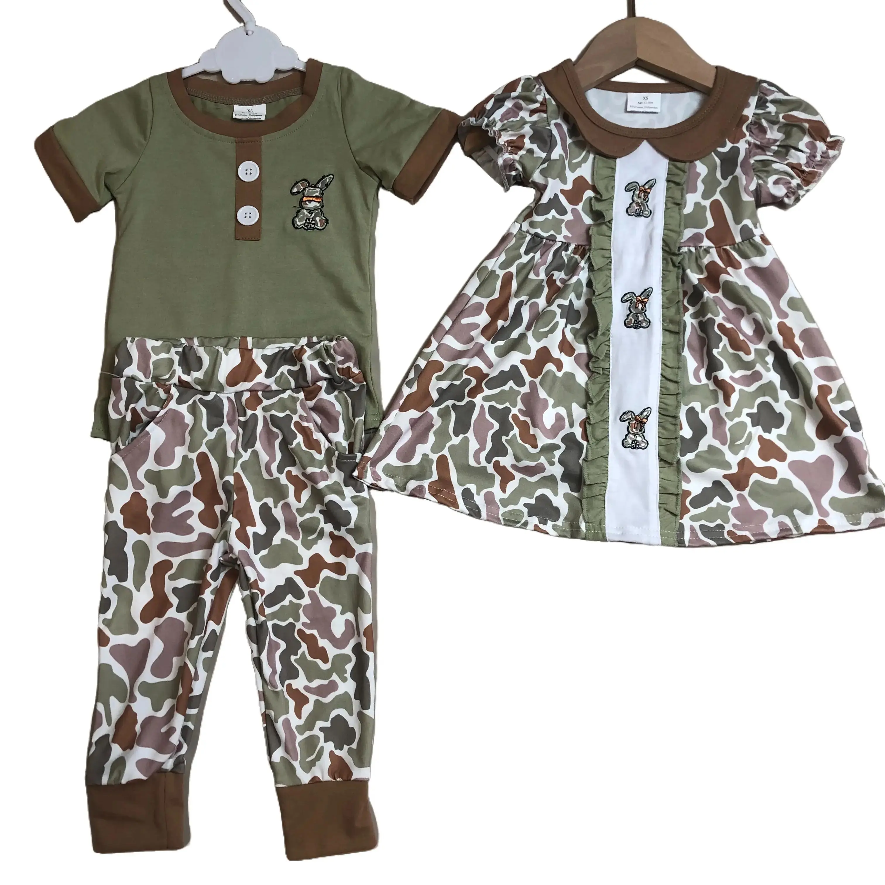 Boys' 2-Piece Clothing Set, Long Sleeve Embroidered Bunny Shirt and Pants, Soft Cotton Blend Spring Easter Outfit, Floral Print Set, Bunny Print Boys' Sets