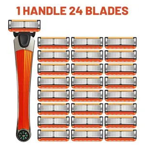 Manual Men's Shaving Razor Set, Includes 1 Handle + 16/24 Blades, Manual Shaver Kit for Precision Grooming, Essential Mens Care Tool