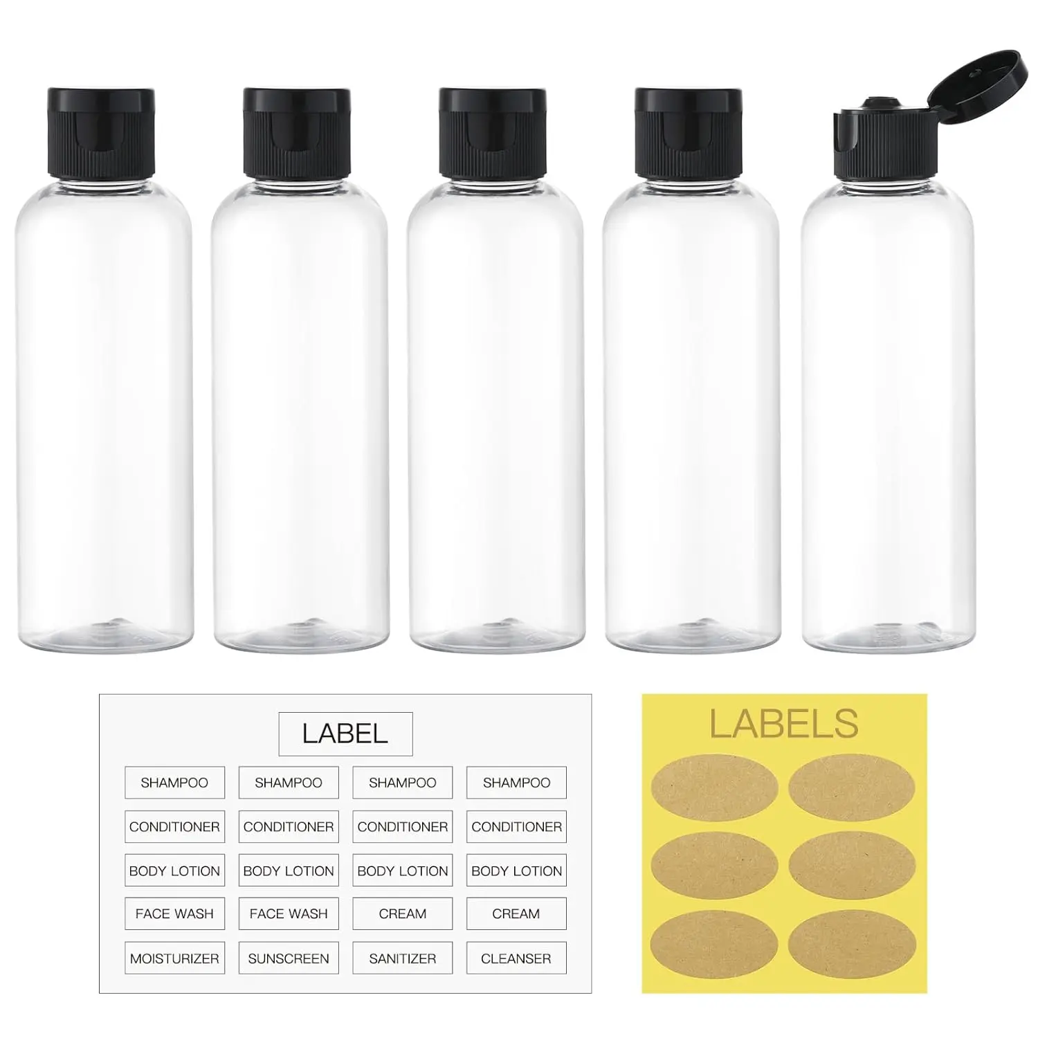 3.4 oz Travel Bottles for Toiletries, 5 count Travel Containers for Shampoo Tsa Approved, Plastic Empty Travel Size Bottles (100ml, Clear)