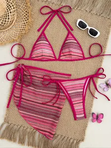 Women's Bikini Set Triangle Top & Bottoms, Special Fabric Design, Beachwear Swimwear, Tie Back Bikinis, Comfortable Swimsuit for Women