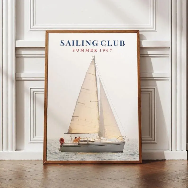 Eco-Friendly Resin Paper Sailboat Graphic Poster - Cartoon Coastal Classic, Old Money Aesthetic Wall Decor for Kid Room, Multi-Size Vivid Color Home Supply, Art Work For Wall Decor, Photo