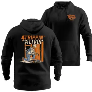 ⚡️[Graphic Hoodie]Electrician Work Hoodie – Strippin’ for a Livin’ Wiring Tech Graphic Hoodie, Lineman Blue Collar Workwear for Men, Jobsite Humor Hoodie for Electrical Workers, Durable & Comfortable Hoodie for Electricians