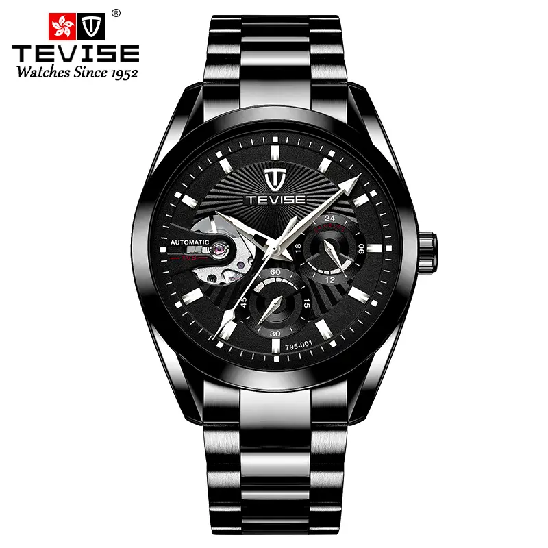 TEVISE men's watch - a business mechanical watch for fashionable men. High quality, suitable for daily wear in both formal and casual occasions. With luminous hour hands, solid stainless steel strap, alloy case, single folding clasp.relojes para hombres