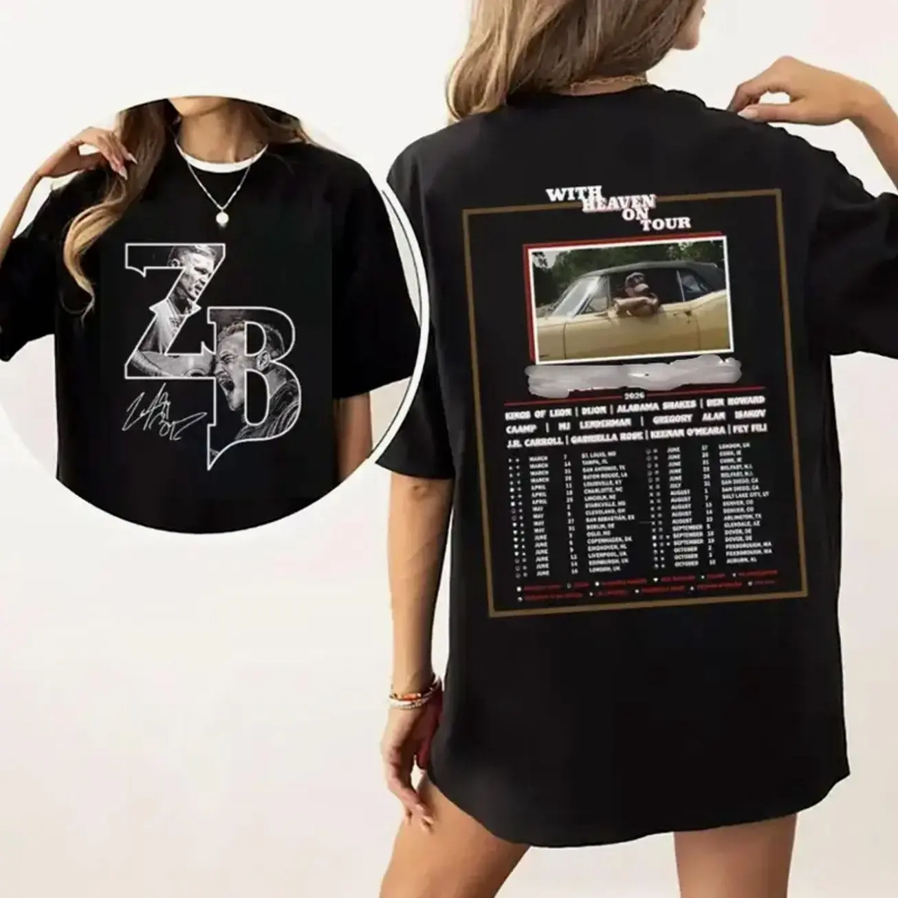 ZB With Heaven on Tour 2026 Front and Back T-Shirt Sweatshirt Hoodie, ZB Western Bull Skull Shirt, ZB Country Music, Concert Outfit, Gift For Fan V7 HRW