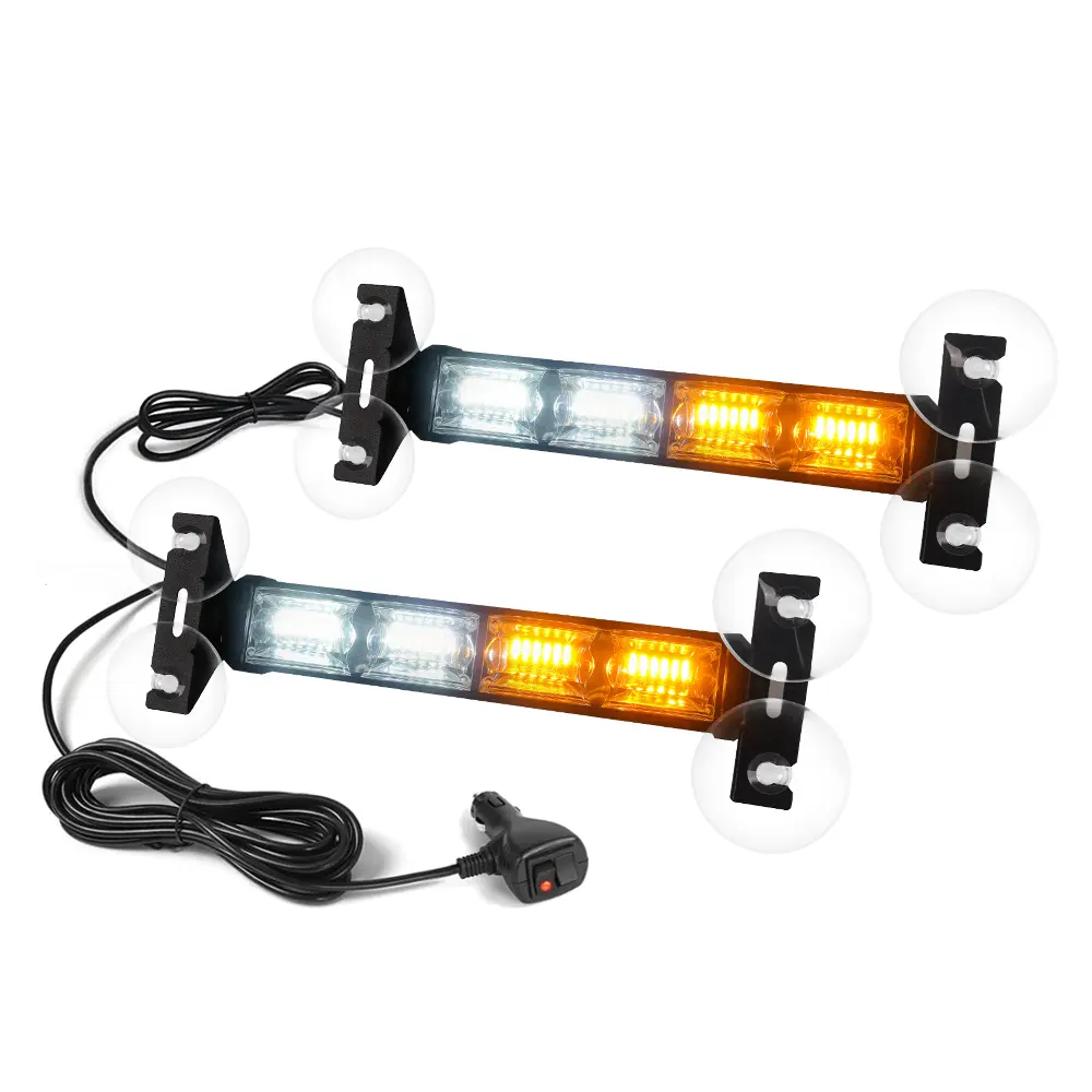2 x 10 inch Truck Light Bar, 48 LED Work Lights Bar, Amber White Safety Dash Side Window Front/Rear Windshield Lights for Tow/Plow Trucks Construction Vehicles